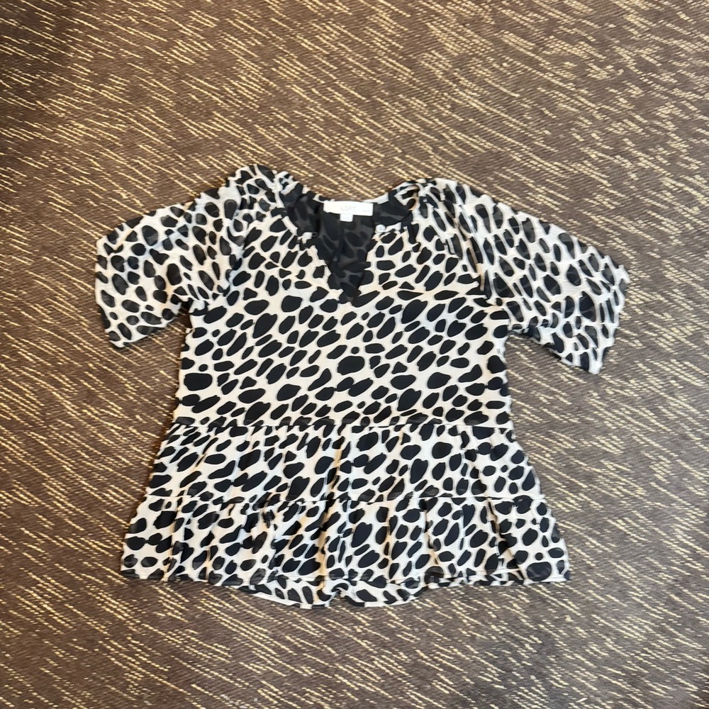 LOFT Womens Black and Cream Spotted Blouse